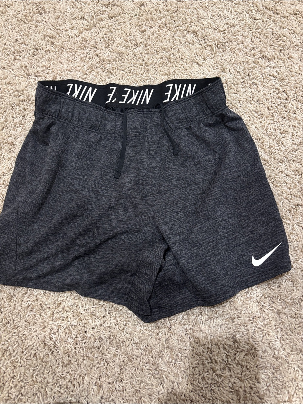 Nike Men's Charcoal Gray Athletic Shorts with White Swoosh
